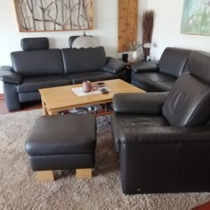 Musterring Ledergarnitur 3-sitzig, 2-sitzig, Sessel, Hocker, 3 Kopfstützen