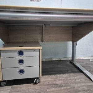 Ergonomischer Moll-Schreibtisch mit höhenverstellbarer Tischplatte und passendem Rollcontainer – Gebraucht in sehr gutem Zustand