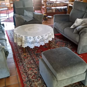 Mondo Wohnlandschaft 3er Sofa 2er Couch Sessel Hocker Stoff grau blau hoch