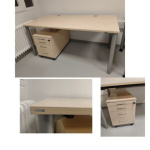 2 Assmann Schreibtische Furnier Ahorn und 2 passende Assmann Rollcontainer mit Schubladen