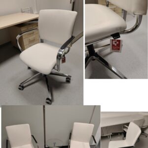 2 Dauphin Konferenzdrehstühle mit Rollen weißes Kunstlederpolster und 4 Dauphin Konferenzfreischwinger weißes Kunstlederpolster