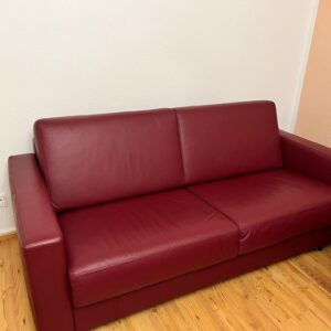 Schlafcouch ausziehbar Echtleder weinrot
