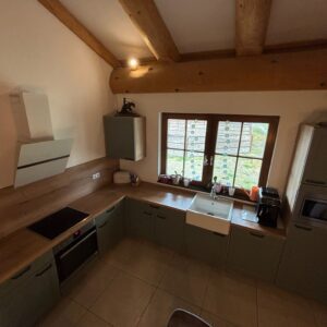 Einbauküche, Nobilia (Cascada), grün/eiche // Spüle, Spülmaschine