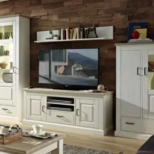 Wohnwand 1 LIMA Anbauwand in Pinie hell Taupe mit LED