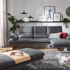 W. Schillig Broadway Garnitur Leder Anthrazit Longchair mit Hocker