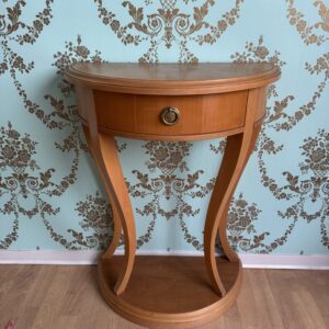 Eleganter Konsolentisch im Art-Déco-Stil mit Schublade – rund, Holz, Vintage