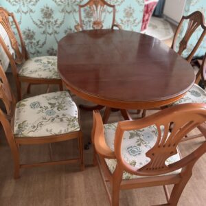 Elegante Essgruppe Massivholz – ovaler Ausziehtisch + 6 Stühle (neu bezogen)