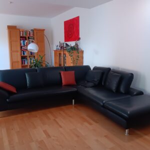 Schillig Echtledercouch schwarz mit dekorativen Kissen