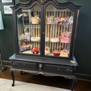 Barock Vitrine Glasschrank Matt schwarz Gold